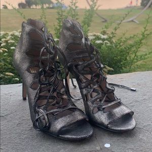 Metallic silver heels